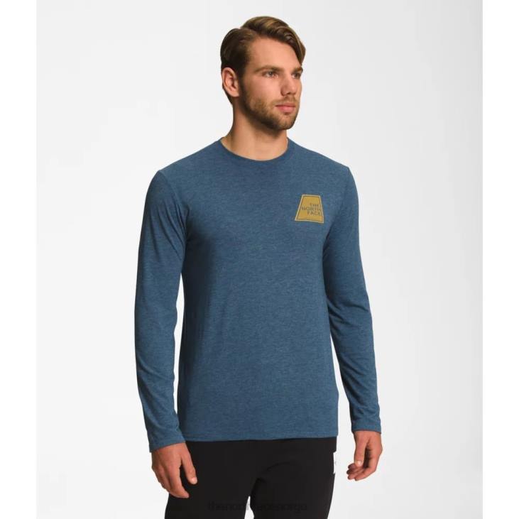 Langermet t-skjorte for menn i tri-blanding med logomerker V20J5537 skyggeblått The North Face